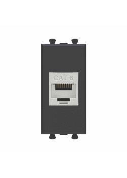 Компьютерная розетка RJ-45 без шторки модульная, кат.6 экранированная, Avanti, черный матовый, 1 модуль