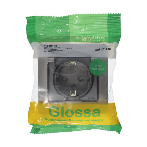 GLOSSA РОЗЕТКА с заземлением со шторками с прозрачной крышкой, 16А, IP44, в сборе, ПЛАТИНА GLOSSA РОЗЕТКА с заземлением со шторками с прозрачной крышкой, 16А, IP44, в сборе, ПЛАТИНА