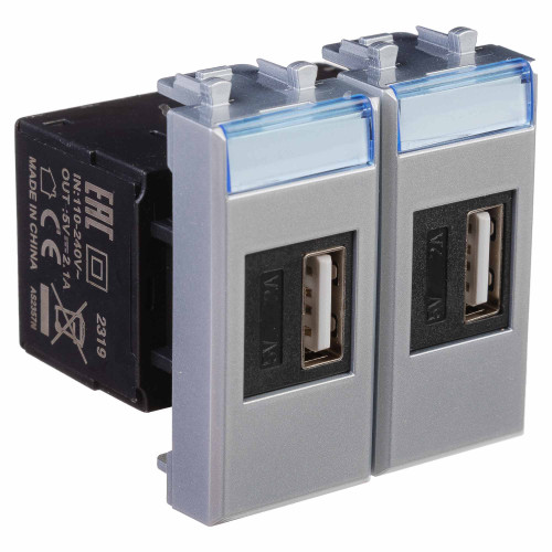 USB зарядное устройство модульное, Avanti, закаленная сталь, 2модуля, 2.1 А USB зарядное устройство модульное, Avanti, закаленная сталь, 2модуля, 2.1 А