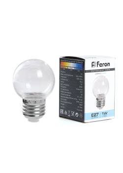 Лампа светодиодная Feron LB-37 Шарик E27 1W 6400K прозрачный