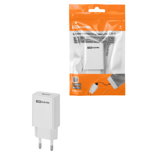 Сетевое зарядное устройство, СЗУ 5, Quick Charge 3.0, 3 А, 1 USB, белый, TDM