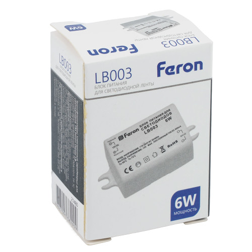 Трансформатор электронный для светодиодной ленты 6W 12V (драйвер), LB003 FERON Трансформатор электронный для светодиодной ленты 6W 12V (драйвер), LB003 FERON