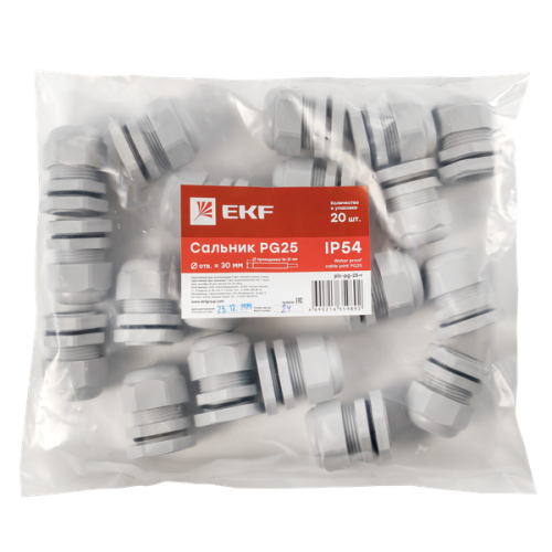 Сальник PG25 IP54 (20 шт) d отв. 31 мм / d провод. 16-21 мм EKF PROxima Сальник PG25 IP54 (20 шт) d отв. 31 мм / d провод. 16-21 мм EKF PROxima