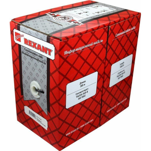 Кабель витая пара F/UTP 1х2х24AWG кат.5E solid CU PVC сер. (м) Rexant 01-0120 Кабель витая пара F/UTP 1х2х24AWG кат.5E solid CU PVC сер. (м) Rexant 01-0120