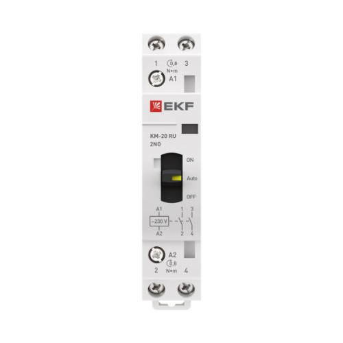 Контактор модульный КМ РУ 20А 2NO 230В АС (1 мод.) PROXIMA EKF Контактор модульный КМ РУ 20А 2NO 230В АС (1 мод.) PROXIMA EKF