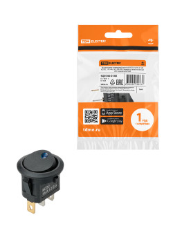 Выключатель клавишный круглый KCD2-101N-2 12В AC/DC, 1P, 16А, (3с), ON-OFF, черный с синей точечной LED подсветкой TDM