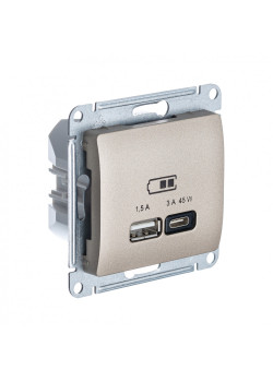 GLOSSA USB РОЗЕТКА A + тип-C 45Вт высокоскор.заряд. QC, PD, механизм, ТИТАН