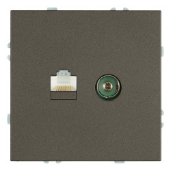 Розетка TV + компьютерная RJ-45 (механизм), STEKKER, серия Эмили, RST00-5106-09, антрацит, soft touch