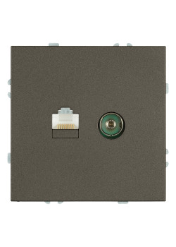 Розетка TV + компьютерная RJ-45 (механизм), STEKKER, серия Эмили, RST00-5106-09, антрацит, soft touch