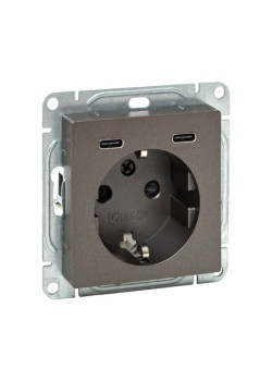 Механизм роз., с USB-C - 2шт, 16А, с.з., с.ш., мокко., Эпика EKF