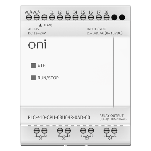 ПЛК 410 Модуль ЦПУ 4 DI 4 UI (0-10 В/DI) 4 RO 12В-24В DC или 24В AC с Ethernet портом без экрана ONI ПЛК 410 Модуль ЦПУ 4 DI 4 UI (0-10 В/DI) 4 RO 12В-24В DC или 24В AC с Ethernet портом без экрана ONI