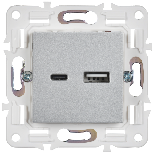 SKANDY Розетка USB A+C 18Вт SK-R13S серебряный IEK SKANDY Розетка USB A+C 18Вт SK-R13S серебряный IEK