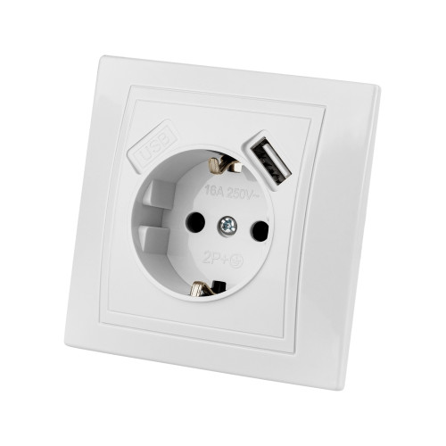 Розетка 2П+З с защ. шт. 16А 250В + USB порт 2,1А 5В белая 