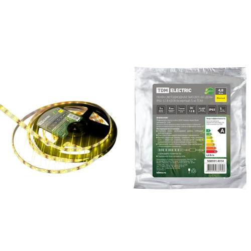Лента светодиодная SMD2835-60 LED/м-IP65-12 В-4,8 Вт/м-желтый (5 м) TDM