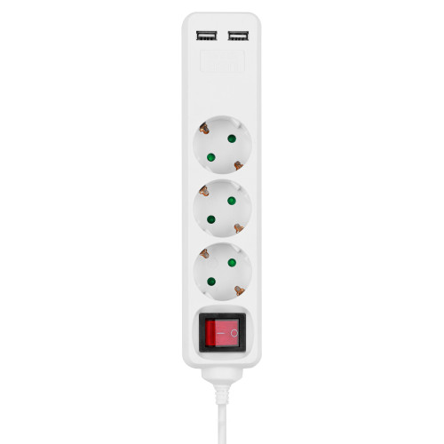 Удлинитель бытовой У03В-USB 3 гнезда, 2USB 2,4А, 1,5 м, вык., з/к, ПВС 3х0,75мм2 10А/250В белый TDM Удлинитель бытовой У03В-USB 3 гнезда, 2USB 2,4А, 1,5 м, вык., з/к, ПВС 3х0,75мм2 10А/250В белый TDM