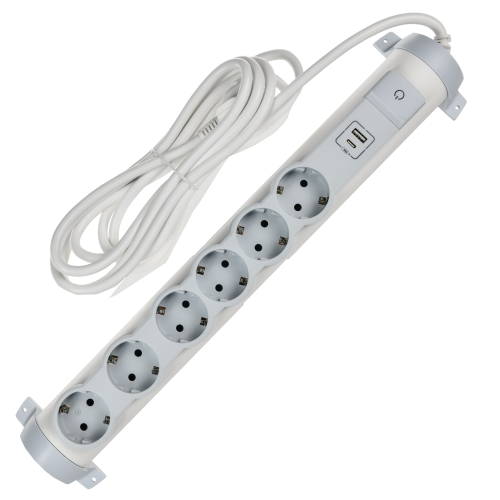 COMFORT Удлинитель У06К 6 мест 2P+PE 3м 3х1,5мм2 16А USB A+C 20Вт белый IEK