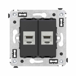 Компьютерная розетка RJ-45 без шторки в стену, кат.6А двойная экранированная, Avanti, черный матовый