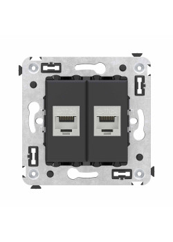 Компьютерная розетка RJ-45 без шторки в стену, кат.6А двойная экранированная, Avanti, черный матовый