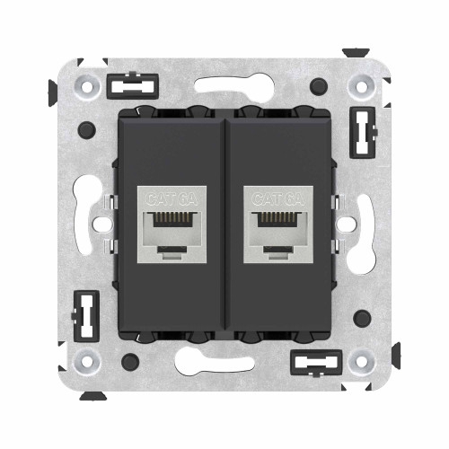 Компьютерная розетка RJ-45 без шторки в стену, кат.6А двойная экранированная, Avanti, черный матовый