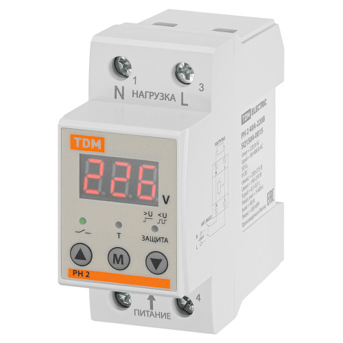 Реле напряжения 1ф РН 2 40А-220В (LED-дисплей) TDM