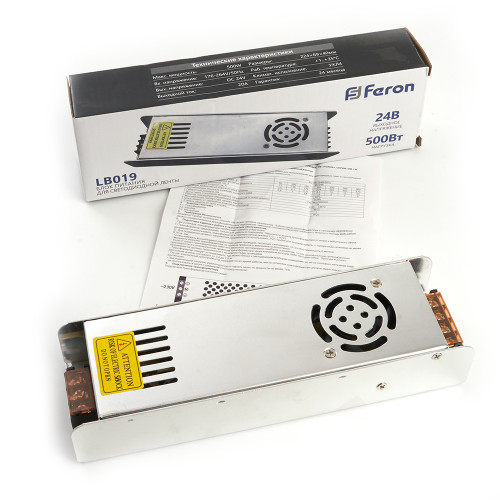 Трансформатор электронный для светодиодной ленты 500W 24V (драйвер), LB019 Трансформатор электронный для светодиодной ленты 500W 24V (драйвер), LB019