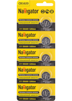 Элемент питания литиевый CR1620 94 780 NBT-CR1620-BP5 (блист.5шт) Navigator 94780