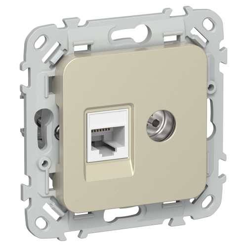 FLITE Розетка 2-местная RJ45/TV категория 5Е UTP РКТВ5е-2-0-ФлШ шампань IEK