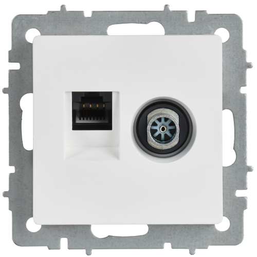 BRITE Розетка двойная TV+RJ45 кат.5E РТВ/РК12-БрАБ арктический белый IEK BRITE Розетка двойная TV+RJ45 кат.5E РТВ/РК12-БрАБ арктический белый IEK