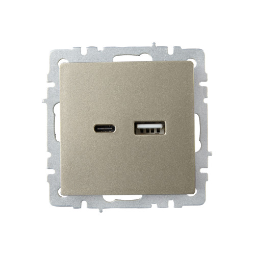 BRITE Розетка USB A+C 18Вт РЮ11-1-БрШ шампань IEK BRITE Розетка USB A+C 18Вт РЮ11-1-БрШ шампань IEK