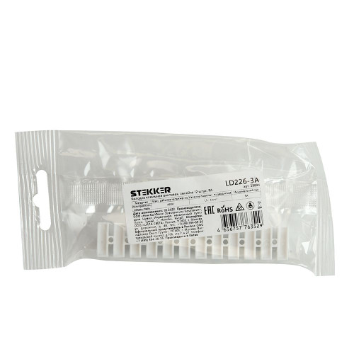 LD226-3A Зажим винтовой изолированный 450В, 3А, 12 пар, полипропилен DIY