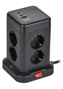 Удлинитель У08K 8 мест 2P+PE 1,5м 3х1,0мм2 16А/250В USB A+C 20Вт черный DOMINIC IEK
