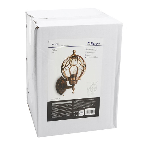 Светильник садово-парковый Feron PL3701 круглый на стену вверх 60W 230V E27, черное золото Светильник садово-парковый Feron PL3701 круглый на стену вверх 60W 230V E27, черное золото