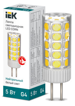 Лампа светодиодная CORN капсула 5Вт 12В 4000К керамика G4 IEK