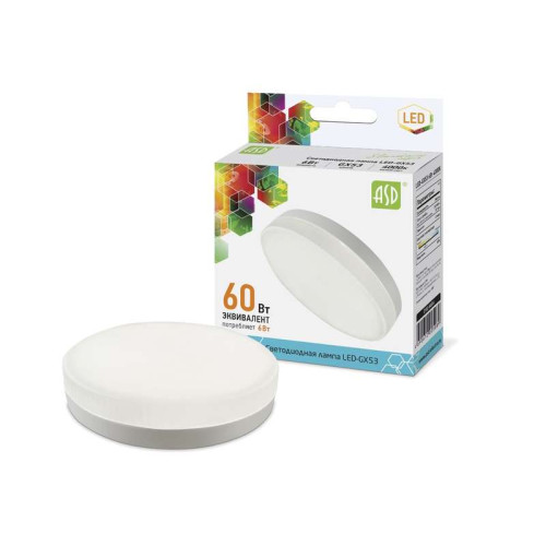 Лампа светодиодная LED-GX53-standard 6Вт таблетка 4000К нейтр. бел. GX53 540лм 160-260В ASD 4690612005089