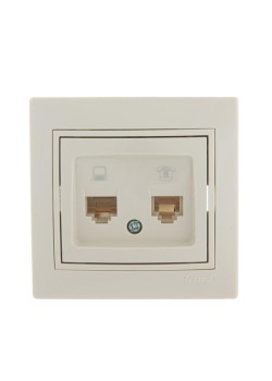 Розетка компьютерная + телефонная 2-м СП Mira RJ45 + RJ11 крем./крем.. LEZARD 701-0303-143