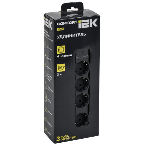 COMFORT Удлинитель У04К 4 места 2P+PE 3м 3х1,5мм2 16А черный IEK COMFORT Удлинитель У04К 4 места 2P+PE 3м 3х1,5мм2 16А черный IEK