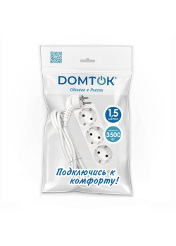 Удлинитель 3х1.5м с заземл. 16А IP20 3.5кВт ПВС 3х1 бел. DOMTOK 2389