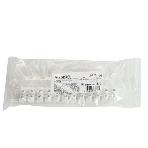 LD226-10A Зажим винтовой изолированный 450В, 10А, 12 пар, полипропилен DIY