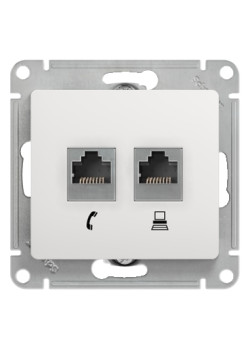GLOSSA РОЗЕТКА двойная RJ11+RJ45 кат.5e, механизм, БЕЛЫЙ