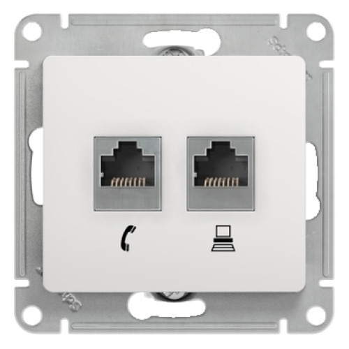 GLOSSA РОЗЕТКА двойная RJ11+RJ45 кат.5e, механизм, БЕЛЫЙ