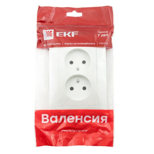 Валенсия лиц. панель розетки 2-местной б/з 10А жемчуг с защ. штор. EKF Валенсия лиц. панель розетки 2-местной б/з 10А жемчуг с защ. штор. EKF