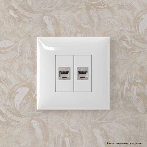 Компьютерная розетка RJ-45 без шторки в стену, кат.6A двойная экранированная, Avanti, белое облако Компьютерная розетка RJ-45 без шторки в стену, кат.6A двойная экранированная, Avanti, белое облако