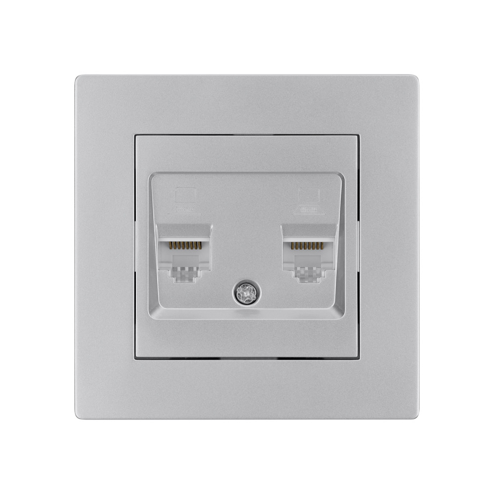 Розетка компьютерная двойная RJ45 серебр. металлик 