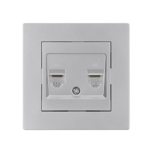 Розетка компьютерная двойная RJ45 серебр. металлик 