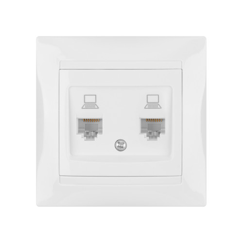 Розетка компьютерная двойная RJ45 белая Розетка компьютерная двойная RJ45 белая
