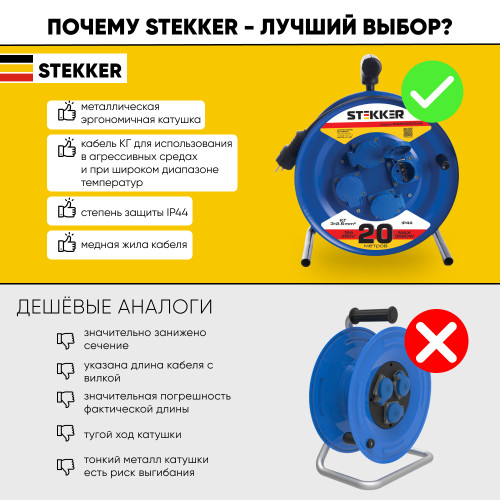 Удлинитель на металлической катушке с/з 4-местный Stekker, PRF02-41-20, 20м, 3*2,5, серия Professional, синий Удлинитель на металлической катушке с/з 4-местный Stekker, PRF02-41-20, 20м, 3*2,5, серия Professional, синий