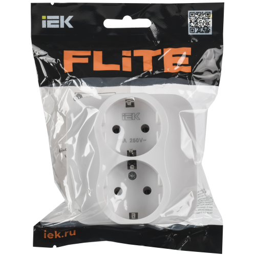 FLITE Розетка 2-местная с заземлением без защитных шторок 16А РС12-0-А-ФлБ белый IEK FLITE Розетка 2-местная с заземлением без защитных шторок 16А РС12-0-А-ФлБ белый IEK