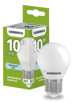Лампа светодиодная G45 шар 10Вт 230В 6500К E27 GENERICA