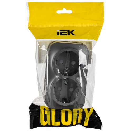 GLORY Розетка 2-местная для открытой установки с заземлением с защитными шторками 16А РСш22-3-ХСм сталь матовый IEK GLORY Розетка 2-местная для открытой установки с заземлением с защитными шторками 16А РСш22-3-ХСм сталь матовый IEK