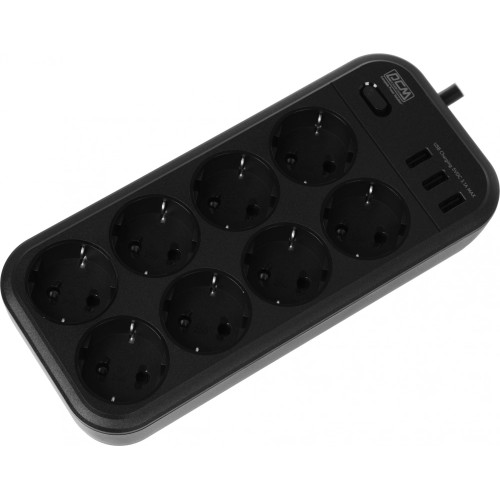 Сетевой фильтр Powercom SP-08 USB03AB 3,0М 3м (8 розеток) черный (коробка)